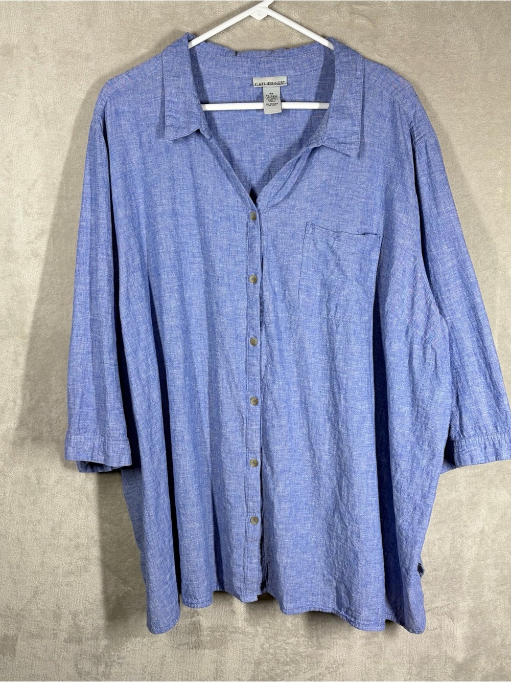 Coastal Linen Blend Camp Shirt Women’s 4X Blue Button Down Nautical Lightweight